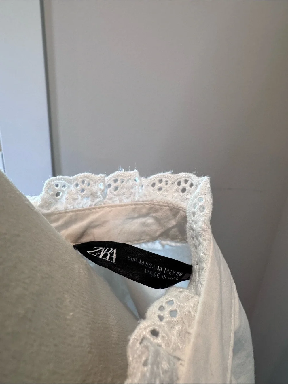 Zara Lace Ruffle Victorian-Style White Button-Up Blouse